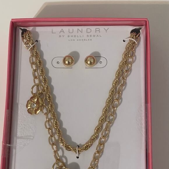 Laundry Shelli Segal Charm Necklace Stud Earrings Jewelry Gift Set Layered NWT - Picture 3 of 5